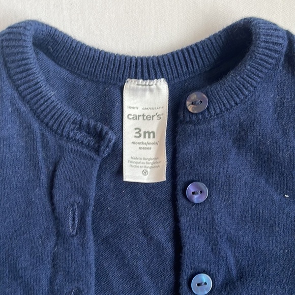 Carter's Baby Girl Navy Blue Cardigan Sweater Size 3 Months - Picture 4 of 4